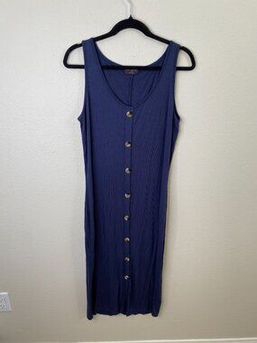 Lane Bryant Women’s Navy Blue Midi Ribbed Tank Button-Up Dress 14/16 Rayon